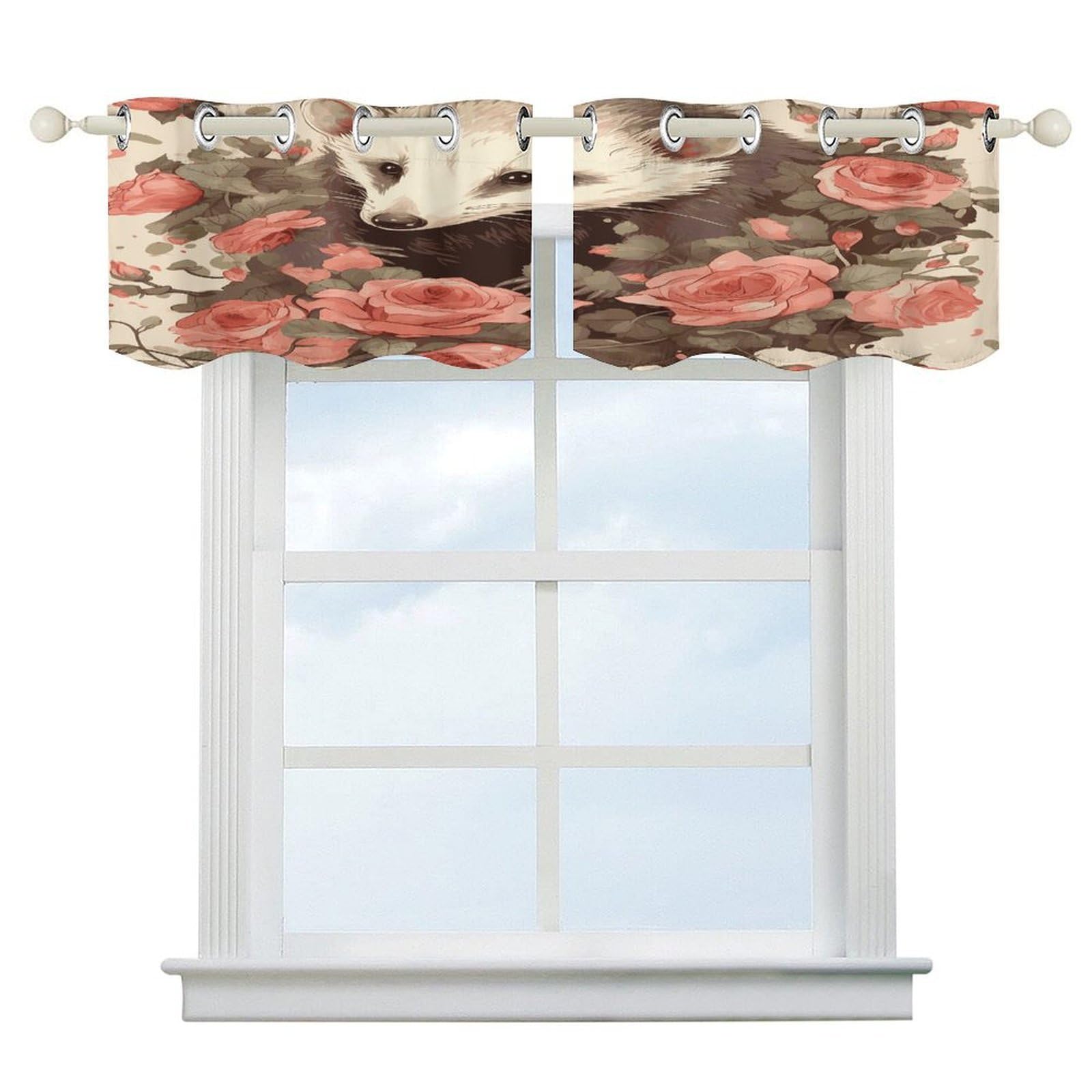 Fekiloot Style Opossum And Roses Short Curtains Valance Curtain