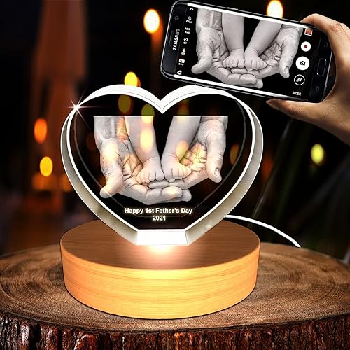 Miniatura 3 de Regalo personalizado con foto de cristal grabado en 3D para el Día del Padre (corazón pequeño)