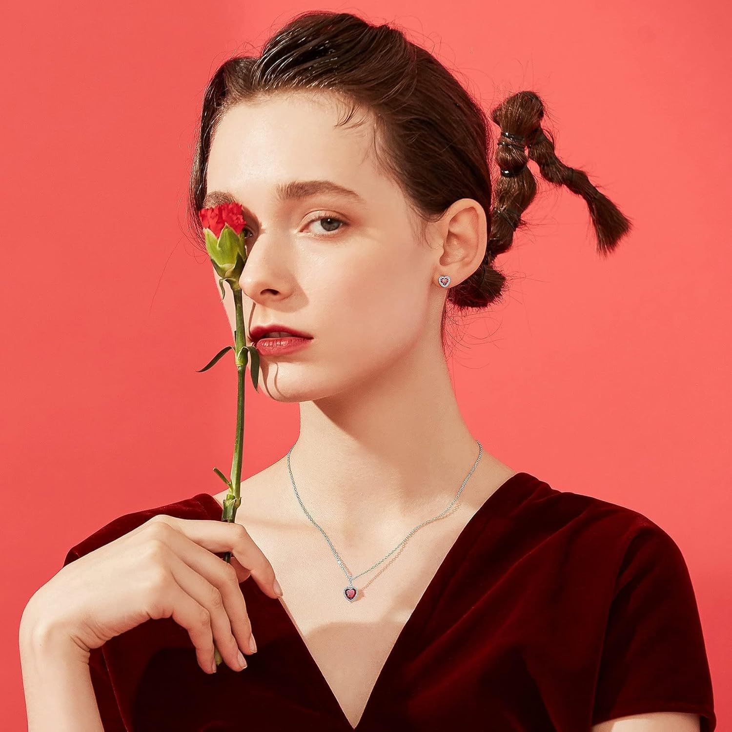 Bestyle Sparkling 925 Sterling Silver Birthstone Stud Earrings for Women, Heart/Round/Teardrop/Square Solitaire Diamond Studs Earrings, Great Birthday/Christmas Gifts - Image 5