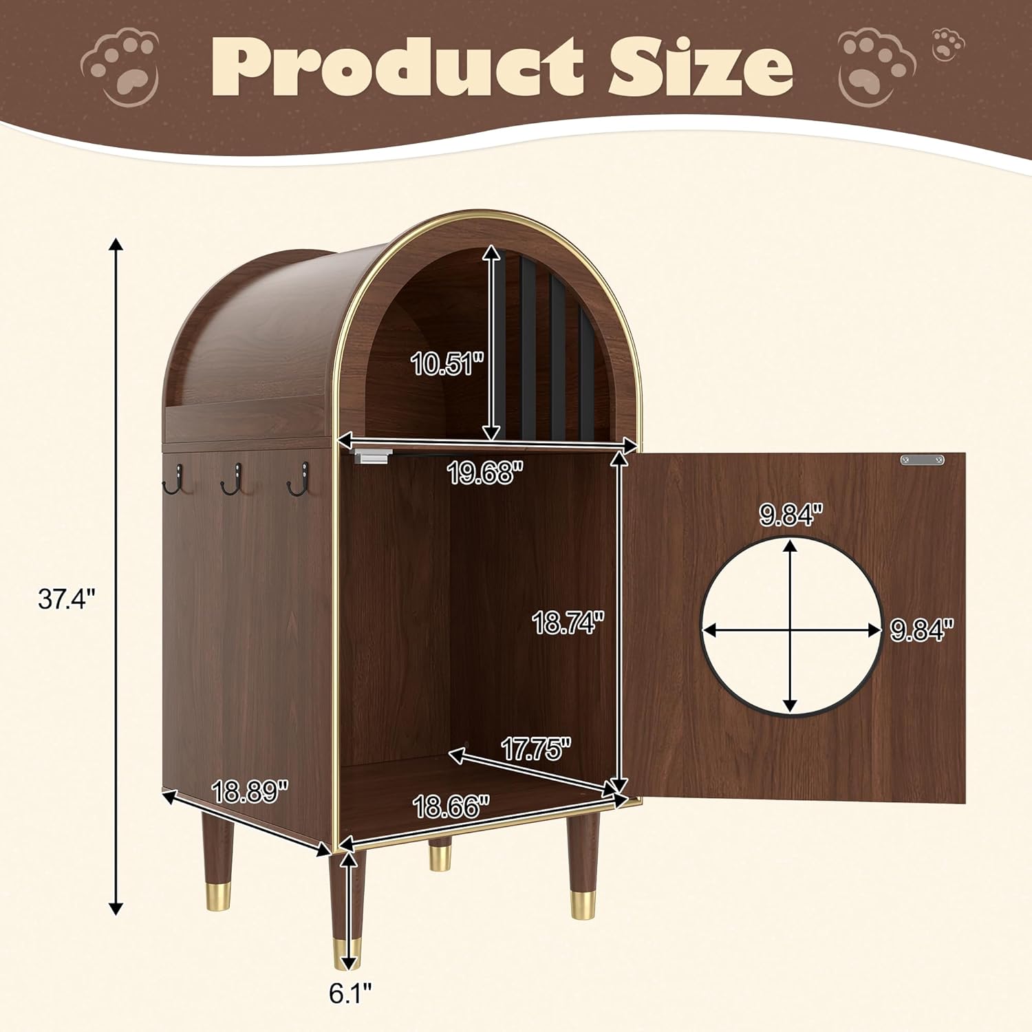 Cat Litter Box Enclosure & 2-Tier Condo Furniture, Indoor Cat House with Arch Design, Hidden Litter Box or Cat Bed Shelter, Solid Wood & MDF Cat Furniture for Sleeping & Play, Espresso