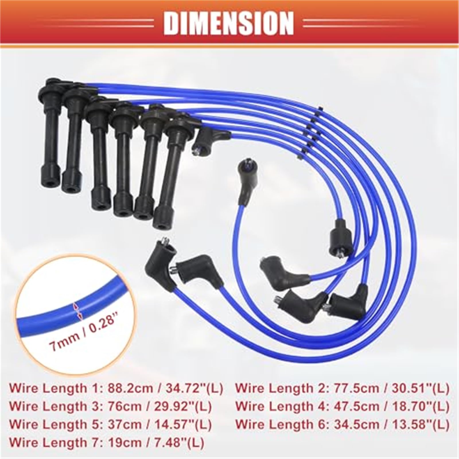 Przewody cewek zapłonowych do świec zapłonowych, kabel wiązki cewek zapłonowych 7 mm, do Accord, SOHC 3.0L V6 J30A1 1998-1999 nr 32720-P8A-A02/32722-P2A-J01 opakowanie 7 szt. Przewód zapłonowy