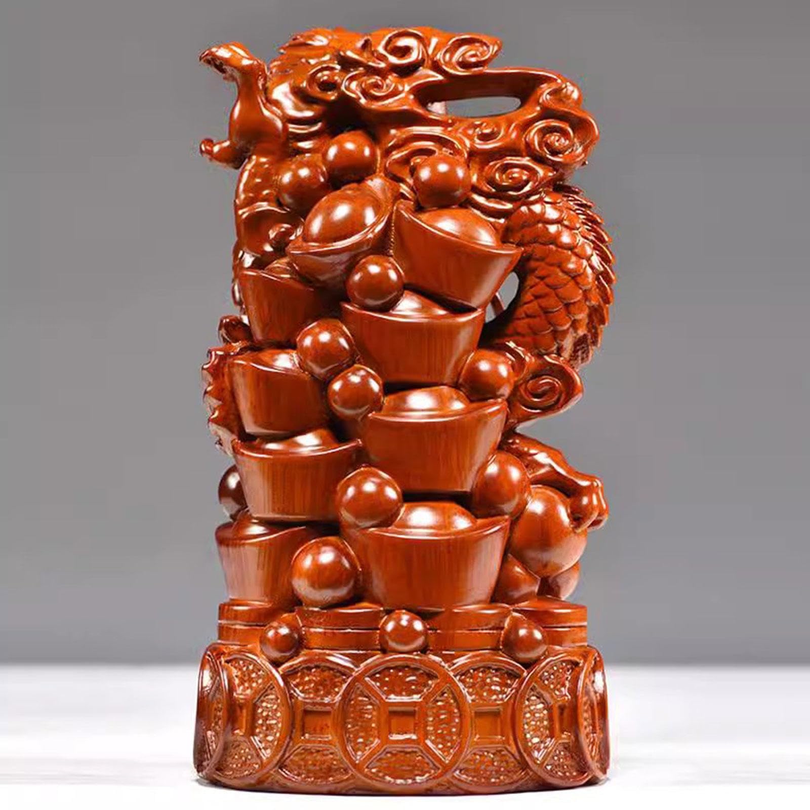 Statue de Dragon Chinois | Figurine de Dragon Fengshui | Figure Animale du Zodiaque en Bois | 2024 Année de La Sculpture du Dragon pour Attirer La Chance et La Richesse,Large