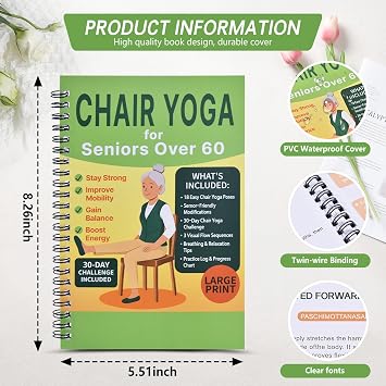 Chair Yoga for Seniors Over 60 Book & Chart 30-Day Challenge, Gentle Seated Yoga Guide, Chair Yoga for Weight Loss & Flexibility, Senior Chair Exercises for Women & Men,Top Choice for Family Gifts (Green)