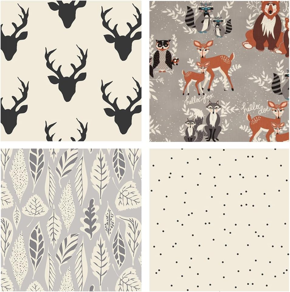 Hello Bear Quilting Bundle | Woodland Fabric for Quilts | Fabric with Deer Heads | Gray Woodland Fabric Bundle | Bonnie Christine | AGF