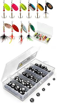 SANWEAL120PCS Fishing Weights Sinkers Boundle with 10 PCS Deadly Rooster Tail Fishing Lures