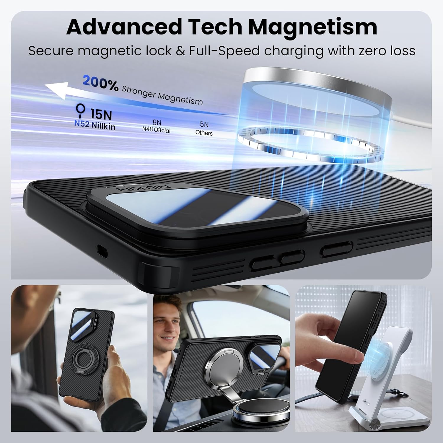 Nillkin for Samsung Galaxy S26 Ultra Case with Camera Cover Stand, Compatible with MagSafe, Adjustable Kickstand, Full Camera Protection, Shockproof Protective Phone Case for S26 Ultra 6.9'', Black