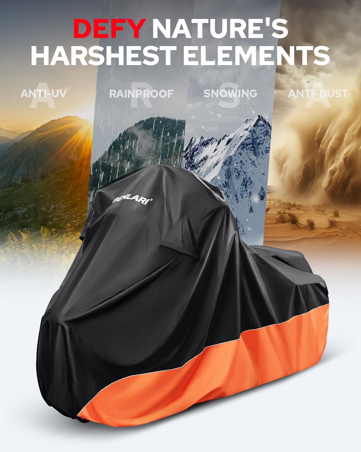 Benlari Upgraded Waterproof Motorcycle Cover with Side Box Compatible with Harley Davidson Touring Models Street Glide/Road Glide/Electra Glide/Honda, Outdoor All Weather Protection (107" x 43" x 50")