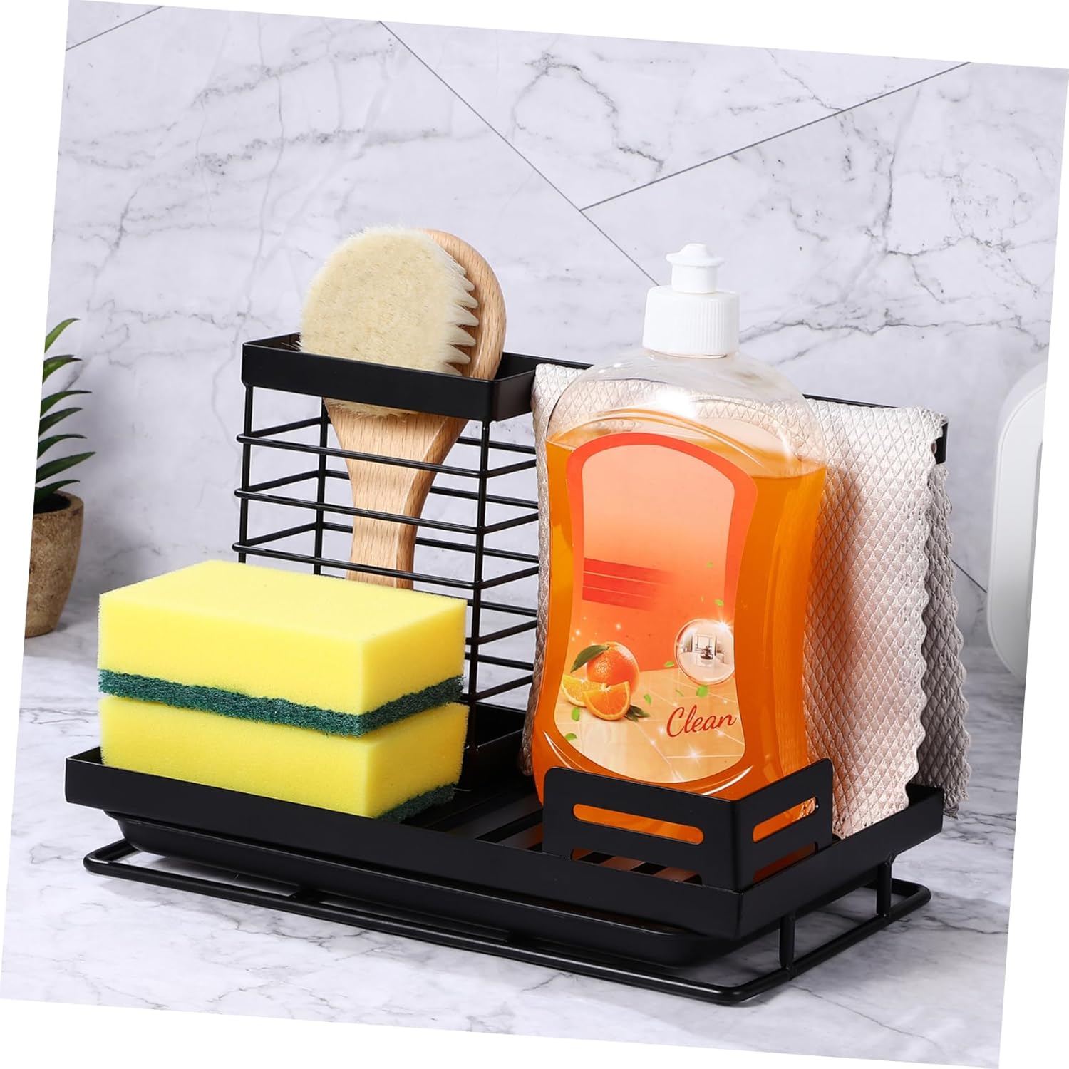 Dish Sponge Holder Rack Drainage Design 2-Piece Set Rustproof Stainless Steel Easy to Clean Kitchen Sink Organizer for Sponges and Brushes