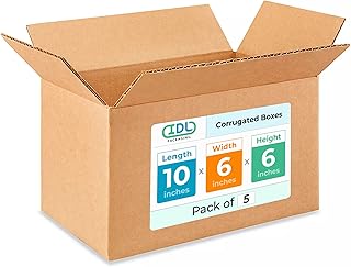 IDL Packaging Small Corrugated Shipping Boxes 10"L x 6"W x 6"H (Pack of 5) - Excellent Choice of Sturdy Packing Boxes for USPS, UPS, FedEx Shipping - Easy-to-Recycle Cardboard Boxes for Packaging