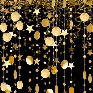 13FT Party Star Circle Dot Decoration,Hanging Garland Streamer Decorations Glitter Star Bunting Banner Twinkle Backdrop for Engagement Wedding Baby Shower Birthday Christmas-Gold