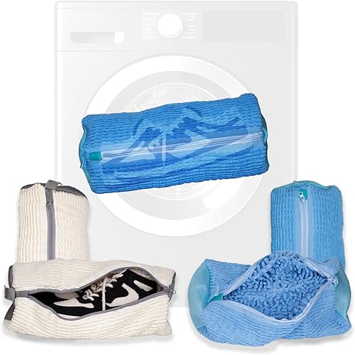 Bolsa para lavadora de zapatos, 4 bolsas para zapatos de lavandería para lavadora y secadora con forro de felpilla, bolsa grande de malla