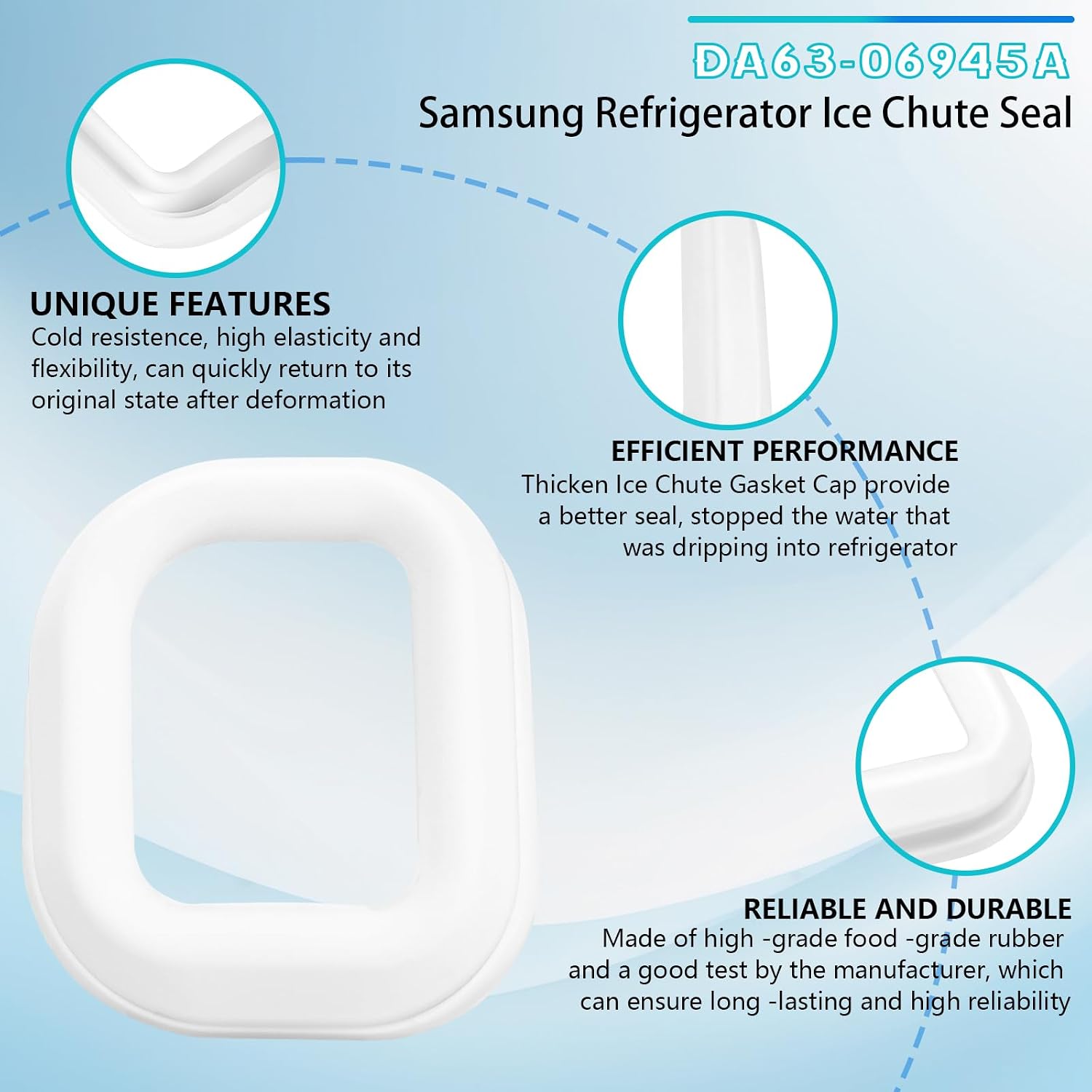 Upgraded DA63-06945A Ice Chute Gasket, Refrigerator Ice Maker Seal Replacement for Samsung Fridge, Fits RF28HMEDBSR, RF263BEAESR, RF23HCEDBSR, Replaces AP5620495, PS4151634,RF28HDEDBSR