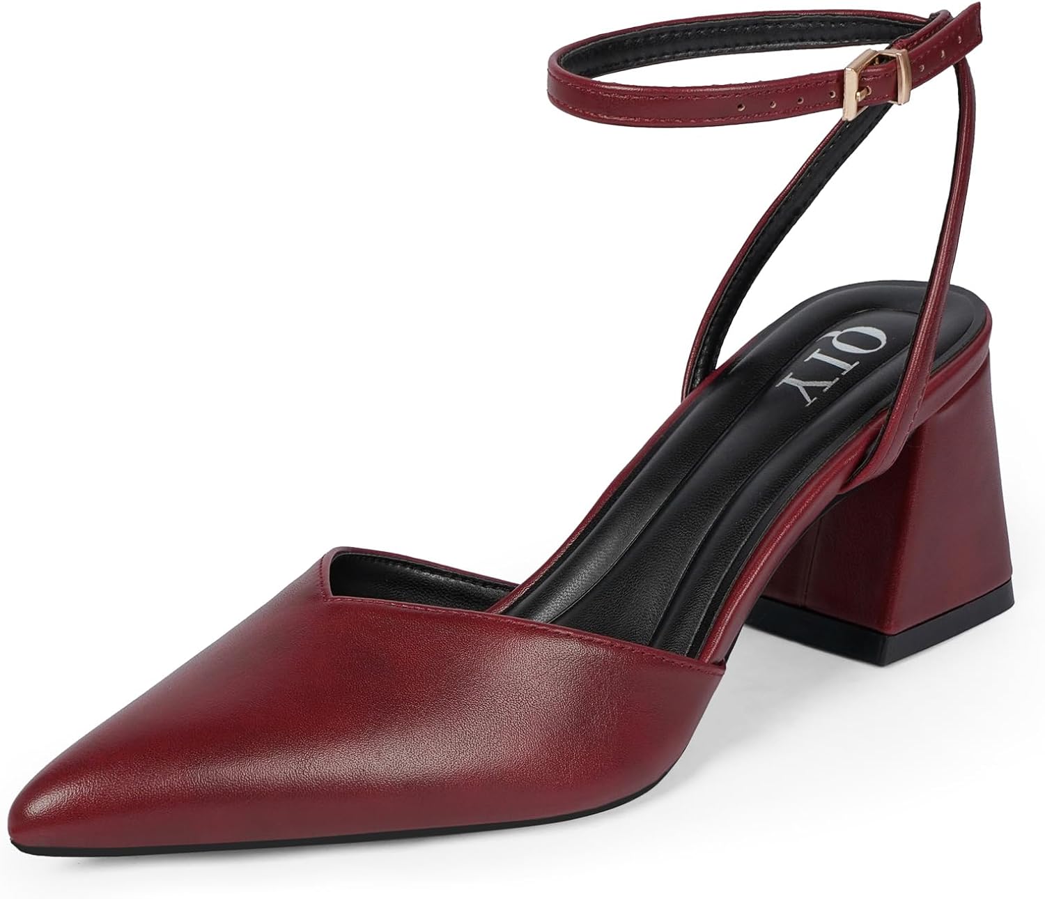 Closed Toe Heels for Women Ankle Strap Pointed Toe Slingback Chunky Low Heels Womens Pumps Wedding Dress Shoes