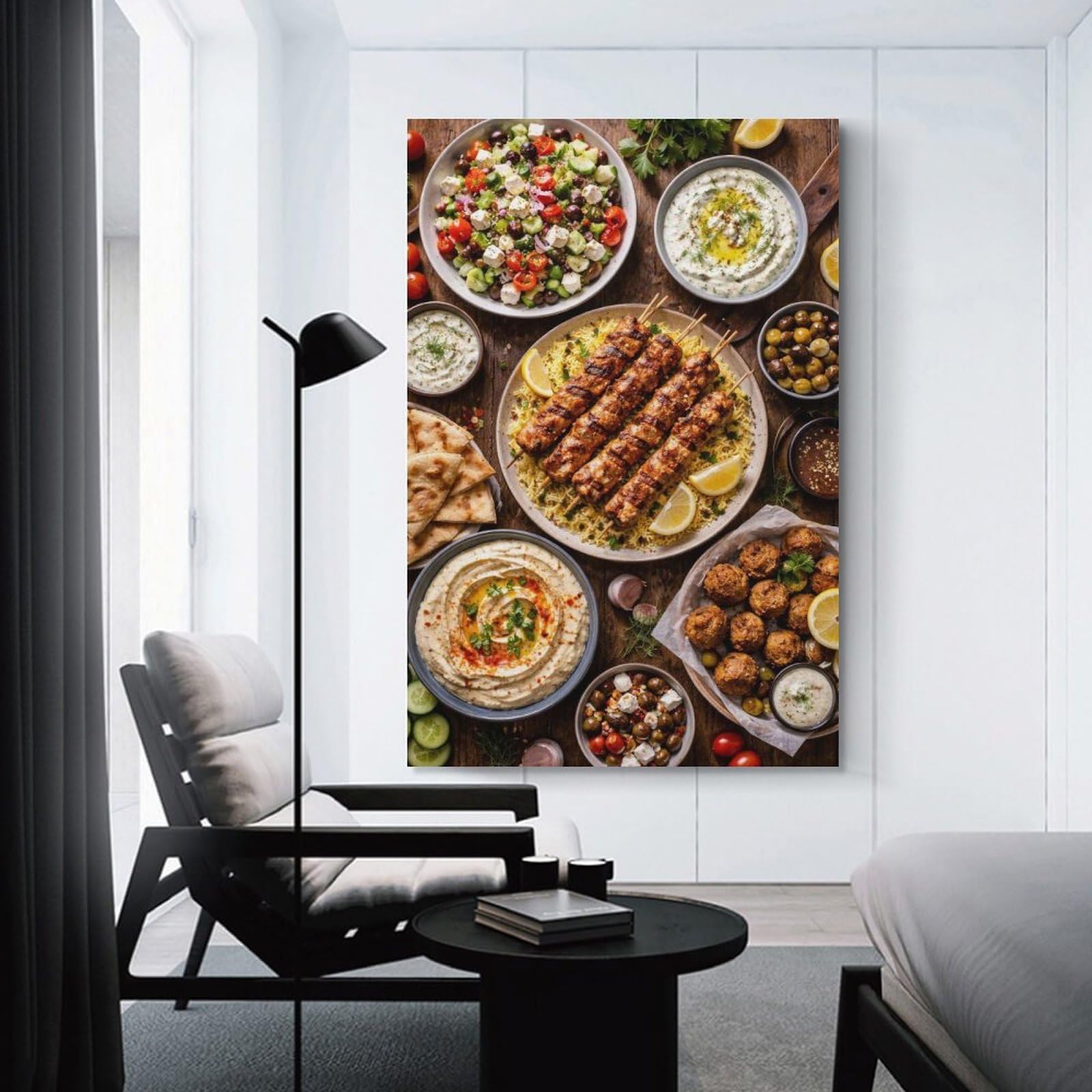 Junmoney Unframe-Style-14 Hanging Wall Art Mediterranean Feast With Kebabs And Dips, 24X36inch(60X90cm), For Entryway, Lounge Links Or Small Walls, A Neat Decor Update For Hallways