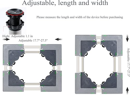 Miniatura 4 de Base ajustable multifuncional para lavadora Soporte de secadora Antivibración ajustable de 17.7 a 27.5 pulgadas, bandejas de piso para refrigerador,