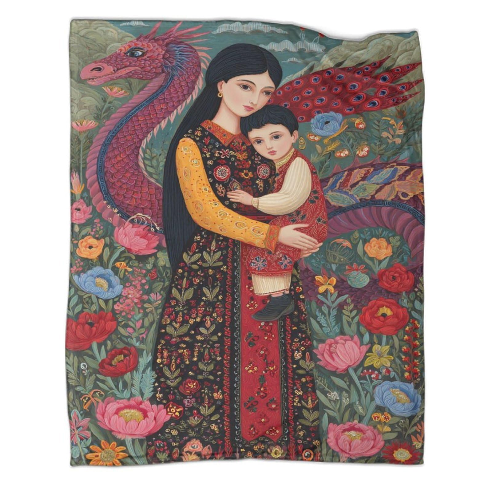 kaiyun A Girl Holding Her Infant Son, Peacocks Flying Bedding Blanket Printed Fluffy Soft Comfortable Suitable for Sofa Bed 50x60inch(127x152cm)