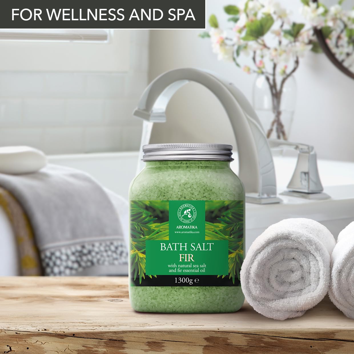 Sale da Bagno Abete 1300g - Sale Marino con Olio Essenziale di Abete Naturale - Cura del Corpo - Rilassamento - Bellezza - Aromaterapia