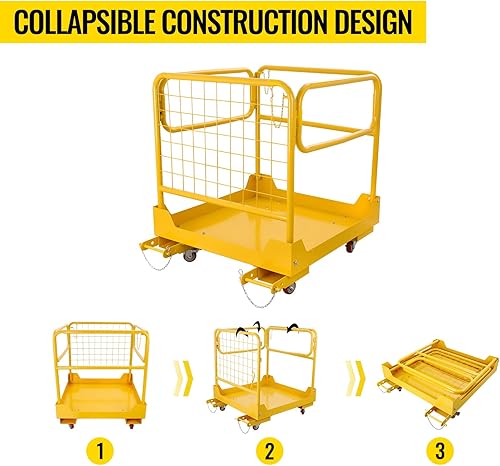 Miniatura 4 de Jaula de seguridad para carretilla elevadora de 1200 libras, plataforma de trabajo de carretilla elevadora de 36 x 36 pulgadas, con 4 ruedas,