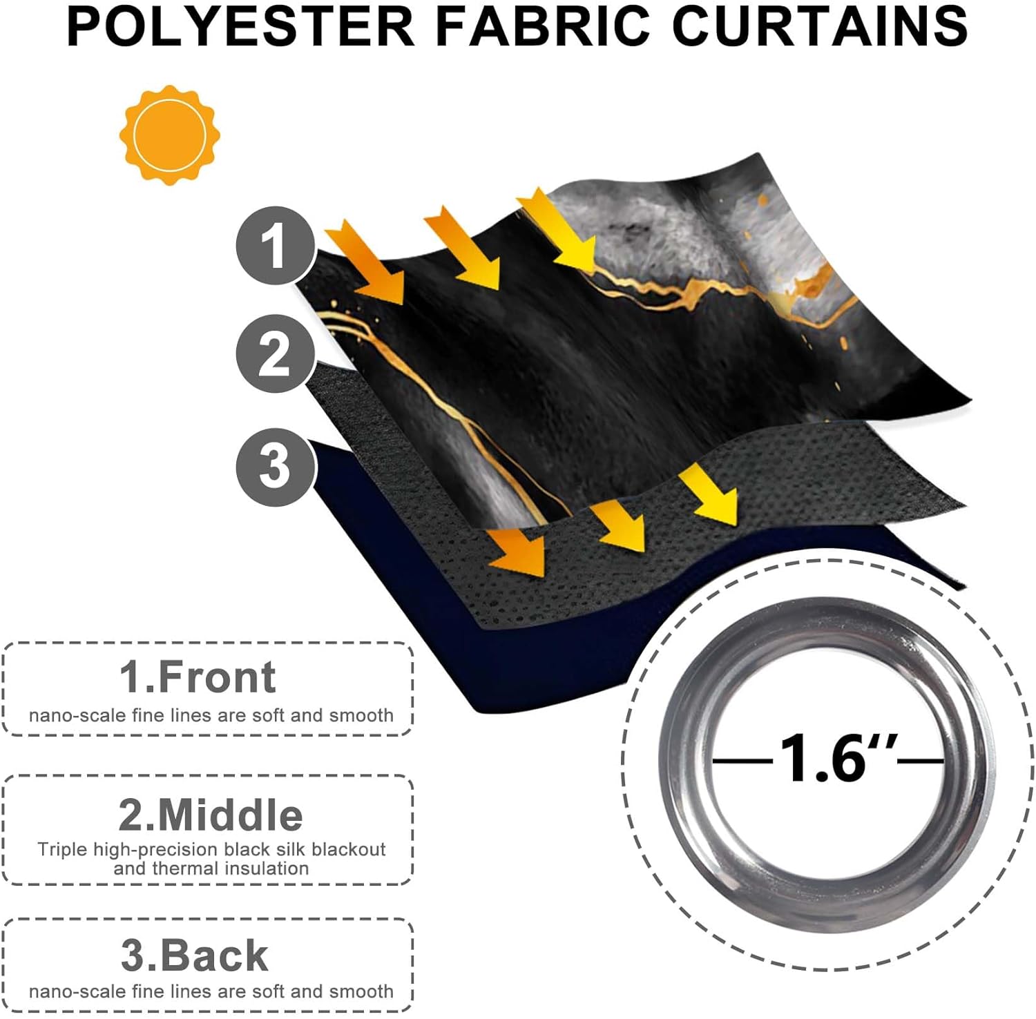 Baocicco Black Gray and Gold Marble Curtains for Bedroom Abstract Design Black Gold and White Marble Drapes for Living Room Luxury Gold Texture Blackout Grommets Window Curtains 2 Panels 31x72 Inch