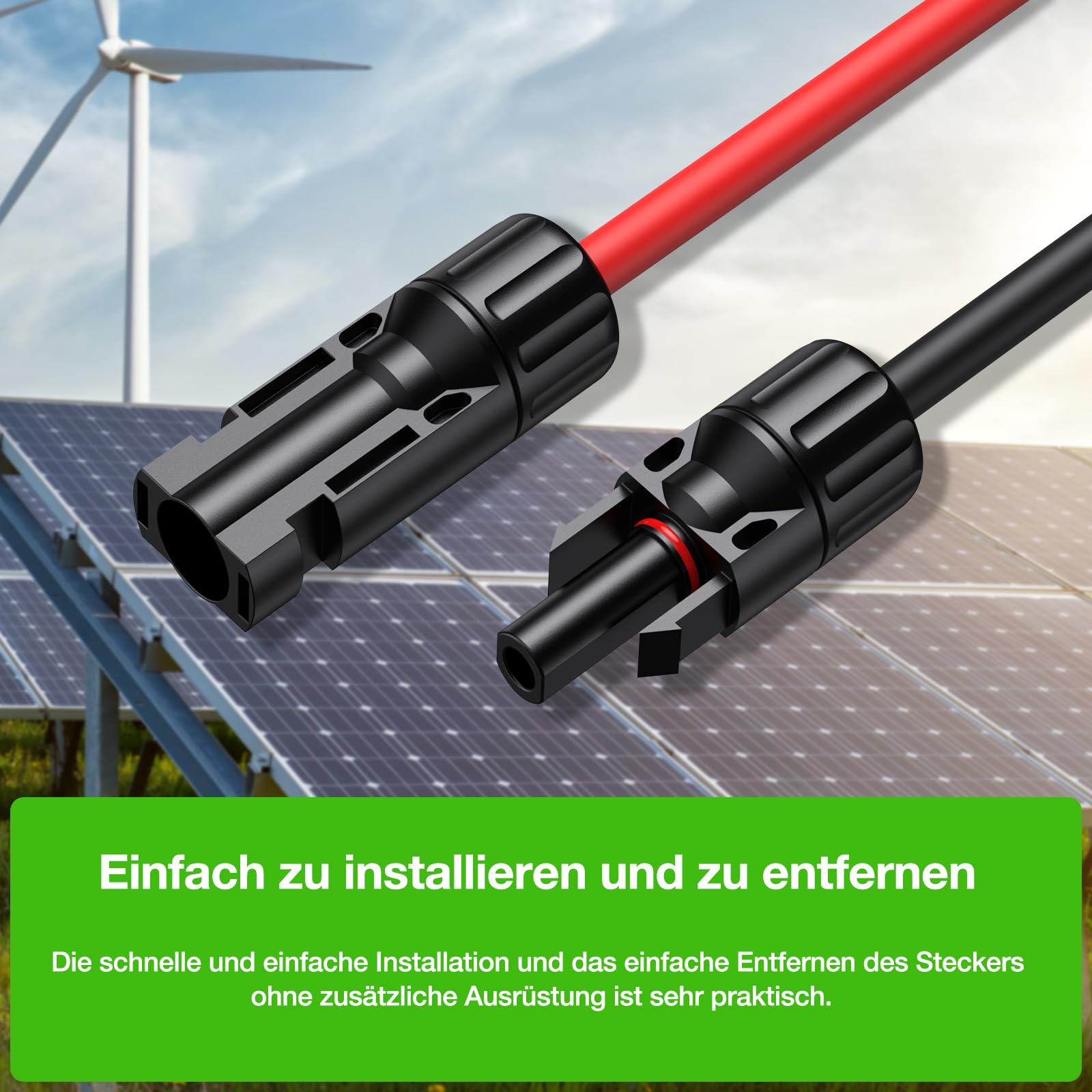 2 Meter Solarkabel 4mm² mit MC4 Stecker, Photovoltaik-Verlängerung für Solarmodul & Wechselrichter