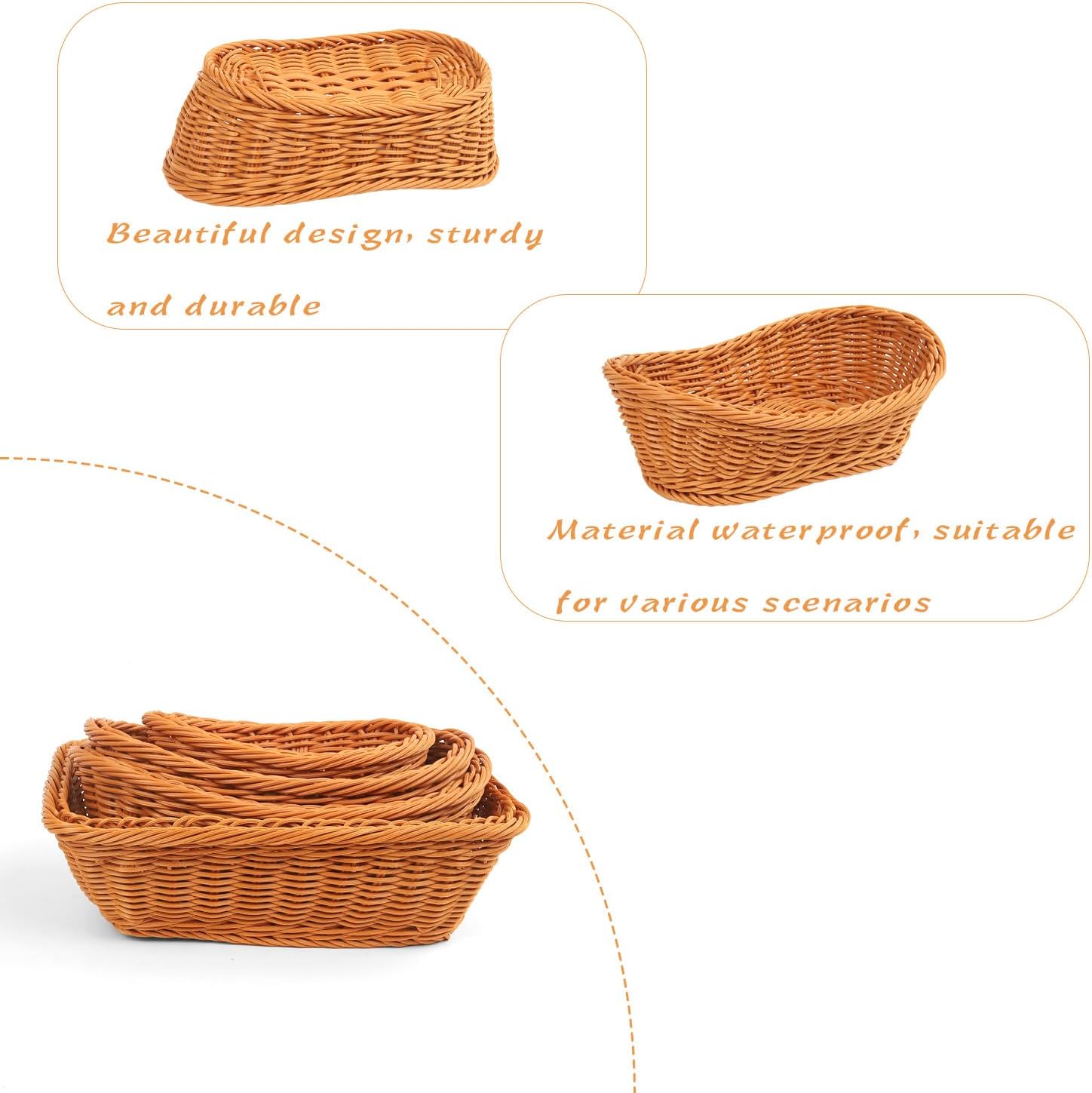 Wicker Bread Basket for Serving & Snack Storage, 4 Pcs Woven Food Basket Oval & Rectangle, Food Basket Snack Storage Basket Rustic Vintage Bread Basket for Kitchen Table, Home Decor