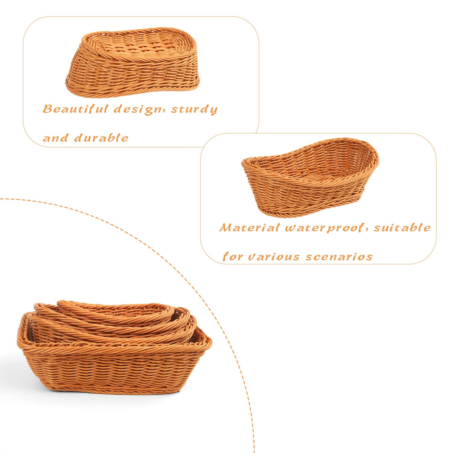 Cesta de mimbre para servir y almacenar aperitivos, 4 cestas tejidas ovaladas y rectangulares, cesta de almacenamiento de alimentos, cesta de almacenamiento de aperitivos, cesta de pan rústica vintage