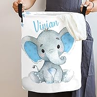 Vista 2 de Custom Cute Baby Elephant Laundry Hamper Personalized Laundry Basket with Name Storage Basket with Handle for Bathroom Living Room Bedroom