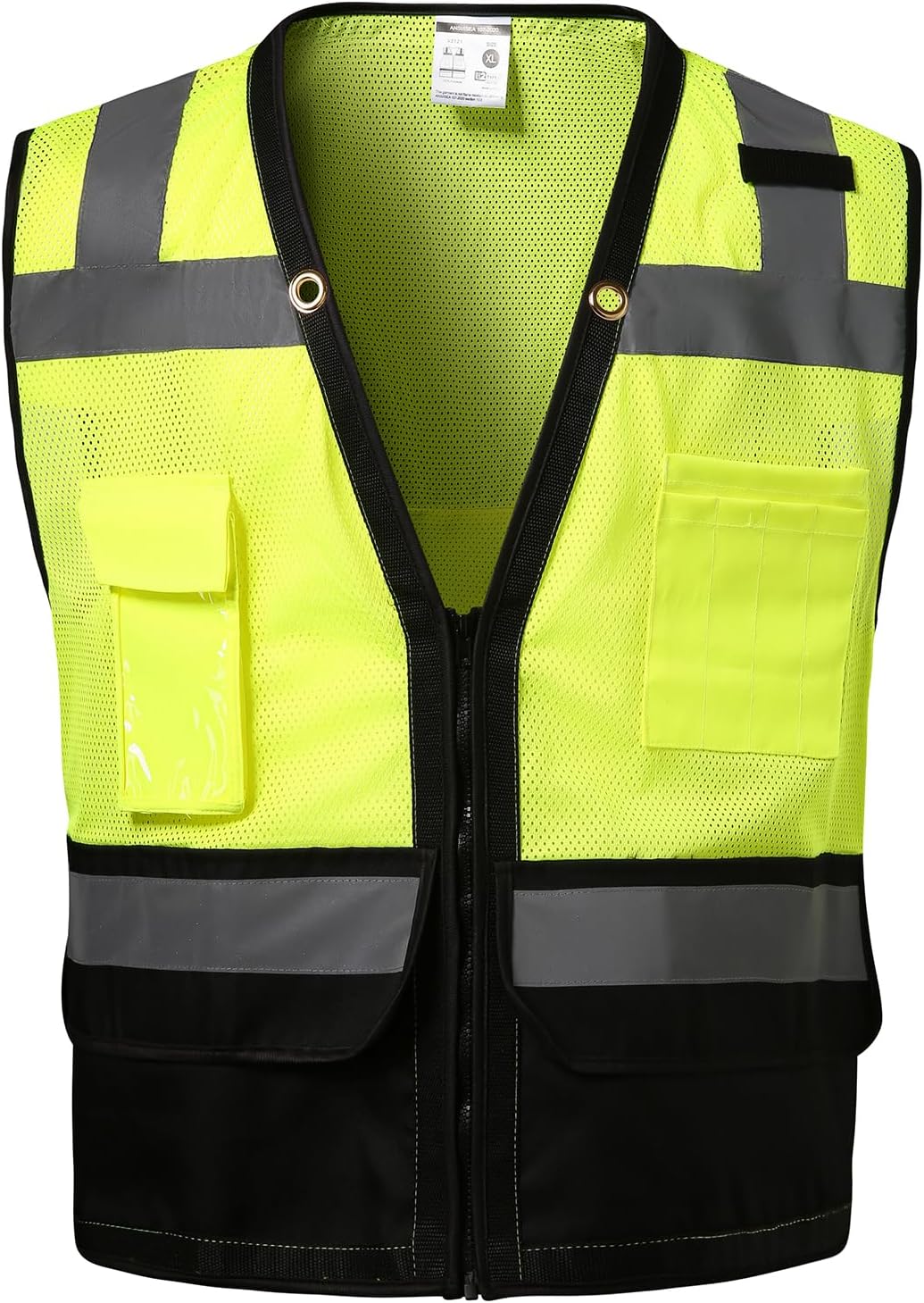 Reflective Safety vest With back plan pocket,High visibility Class 2 Heavy Duty Surveyor Vest with Zipper,Hi Vis Construction Work Vest for Men&Women ANSI/ISEA(Yellow-Bottom,XL)