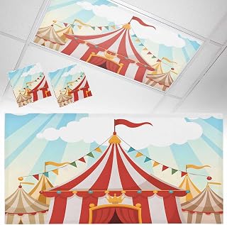 Fluorescent Light Covers, Cartoon House Magnetic Light Covers for Ceiling Lights, Funny Playground Blue Sky White Cloudy Fluorescent Ceiling Shade Filters for Classroom Bedroom Office 4x2Ft x 2PCS