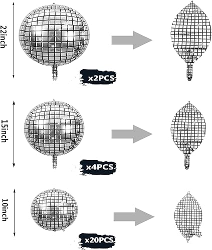 Miniatura 2 de 26 globos de bola de discoteca de diferentes tamaños, globos de discoteca grandes 4D de 10 pulgadas, 15 pulgadas, 22 pulgadas, globos de discoteca