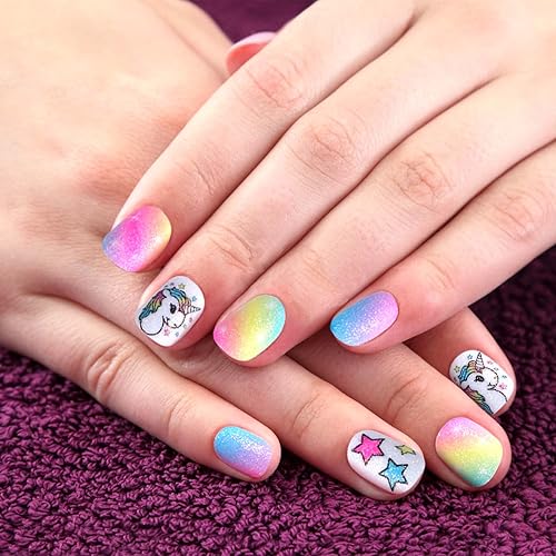 Miniatura 8 de Golray Juego de esmaltes de uñas para niñas todo en uno, kit de arte de uñas para niños, secador, polvo con purpurina, uñas postizas, calcomanías de