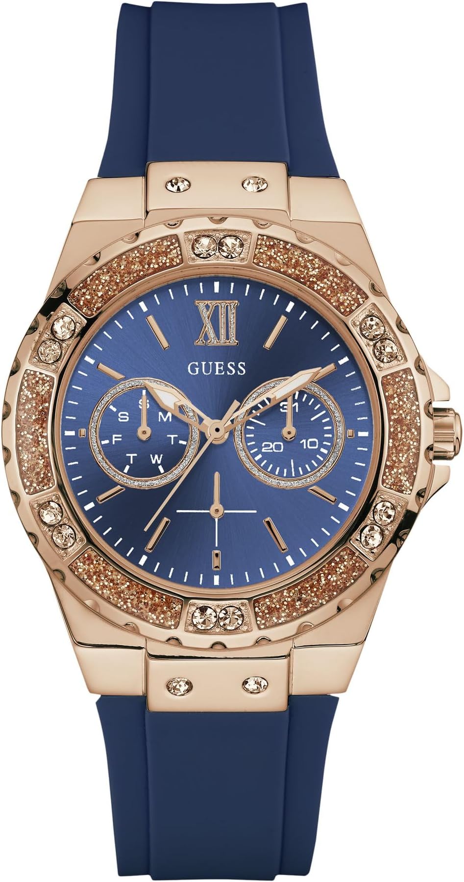 Women's Stainless Steel + Stain Resistant Silicone Watch with Day + Date Functions