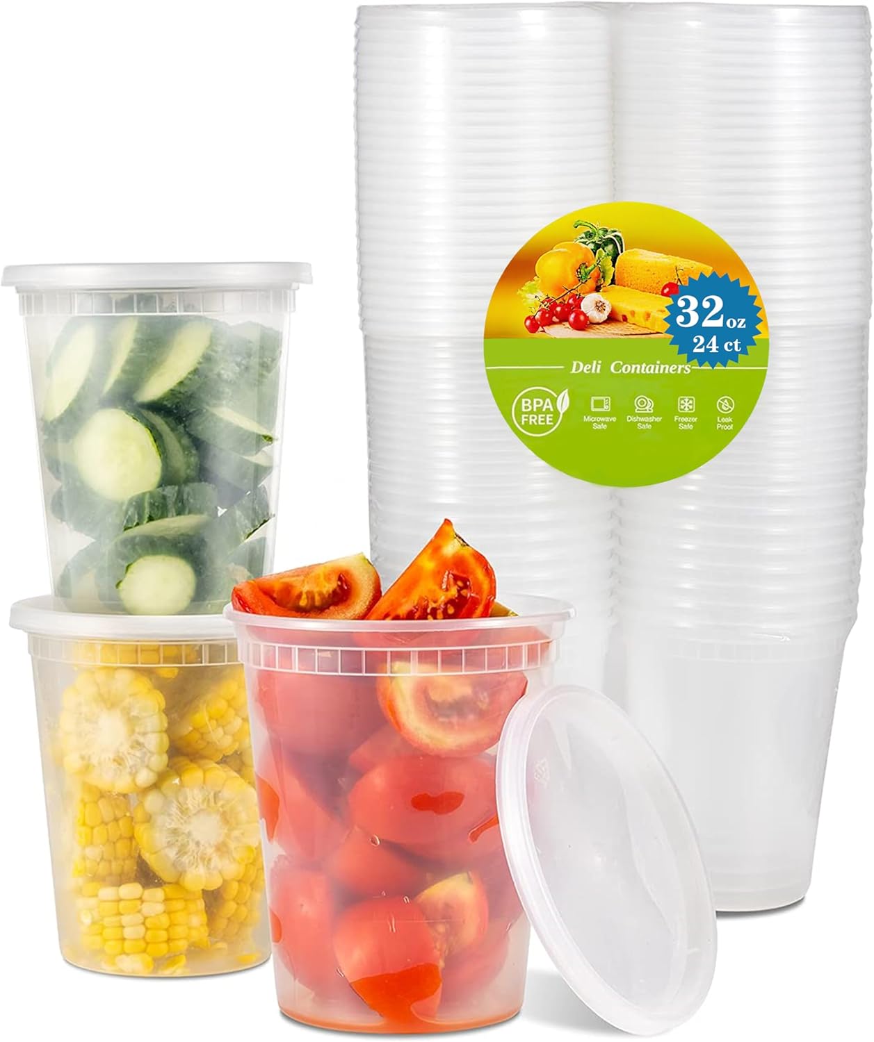 TashiBox 24 Sets 32 oz Plastic Deli Containers with Lids TashiBox 24 Sets 32 oz Plastic Deli Containers with Lids