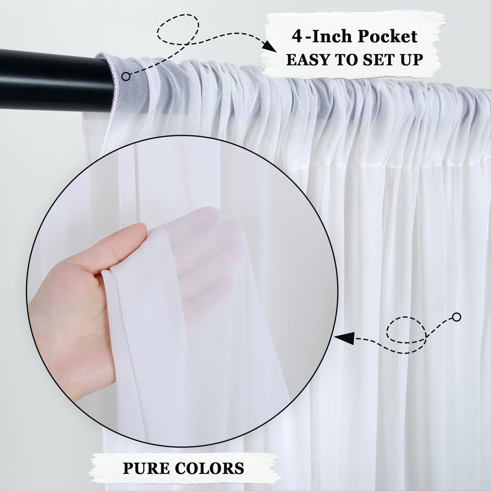 Chiffon-Vorhänge Weiß - 2 Stück 73,5x300 Cm Transparente Voile-Gardinen