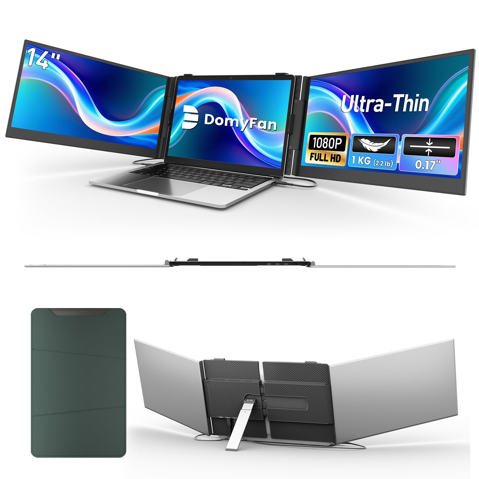 14" Ultradünner Laptop Monitor Erweiterung, 1080P Full HD Tragbarer Laptop Bildschirm Erweiterung für Win, Mac, PS5, Switch, Plug & Play Laptop Screen Extender, Kompatibel mit 13,3-17" Laptops