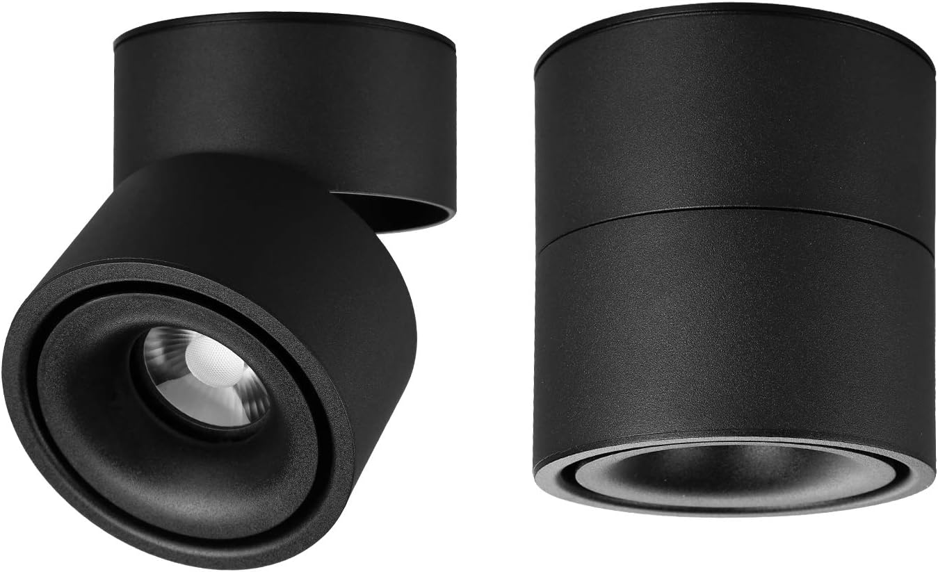 LED Ceiling Spotlight - Wall Light 360°Adjustable Ceiling Downlight COB Lighting LED Wall Lamp or Spot Light Cool White 10W 6000K / Warm White 3000K (Black, 3000K（Warm Light）)