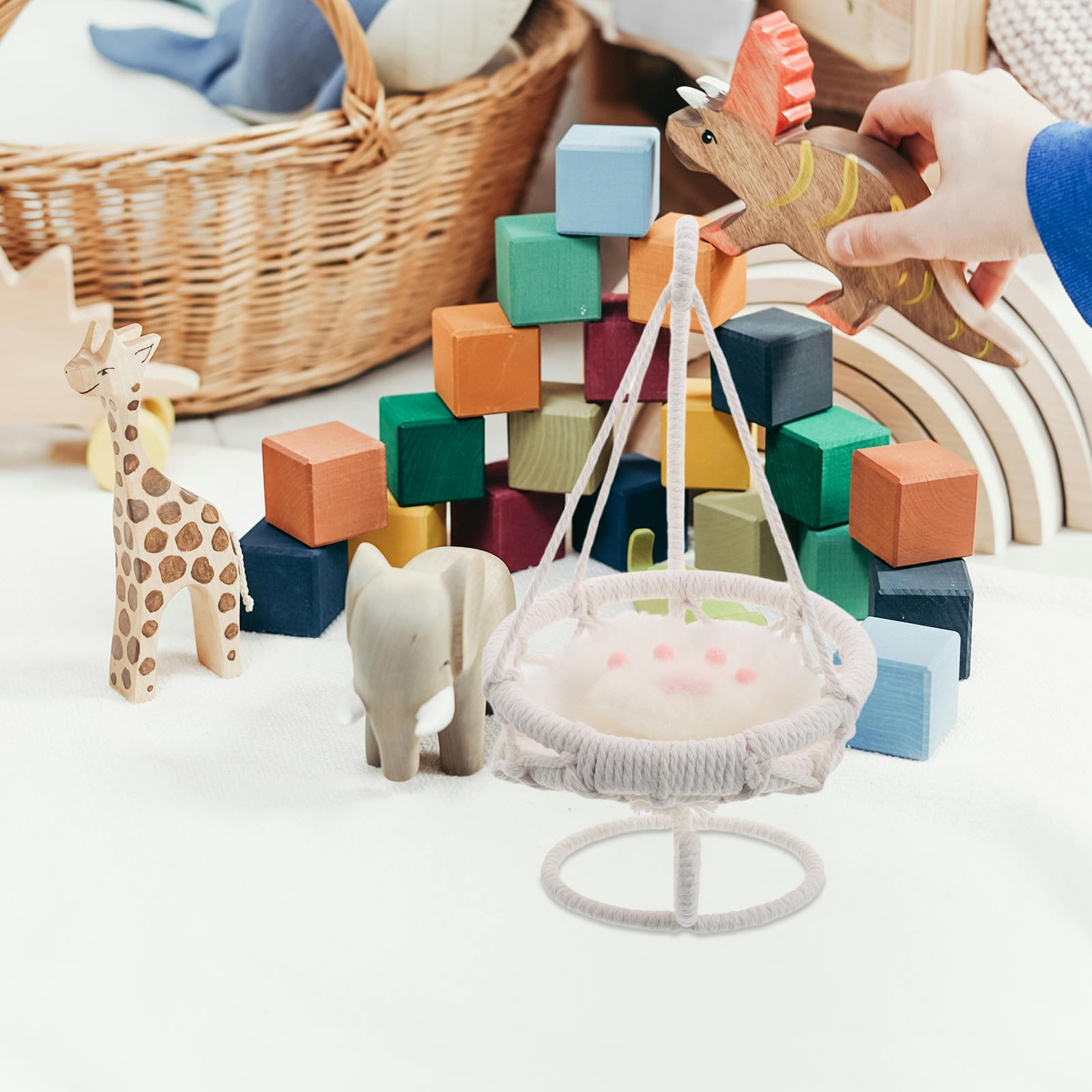 Mini-Hängesessel für Puppen: Miniatur-Korbschaukel für Puppenhauszubehör – Puppenhaus-Hängemöbel, Miniaturmöbel zum Rollenspiel