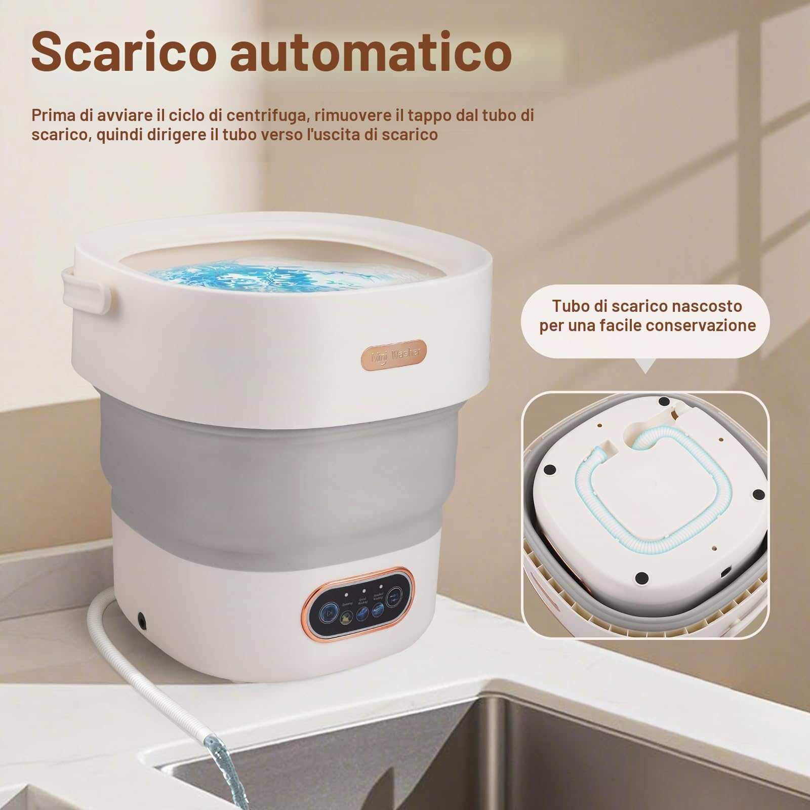 Mini lavatrice, lavatrice pieghevole da 11 litri con funzione centrifuga, lavatrice da viaggio portatile, lavatrice da campeggio mobile per viaggi, studenti, camper (15L-Grigio)