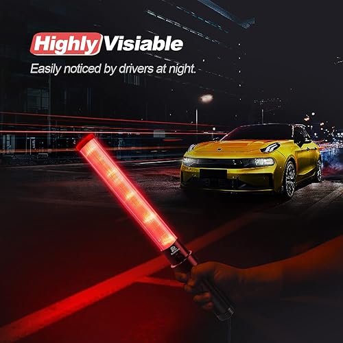 Miniatura 2 de RoadHero Paquete de 2 varitas de tráfico de 16 pulgadas, bastón de control de tráfico aéreo de señal con 2 modos intermitentes para guías de