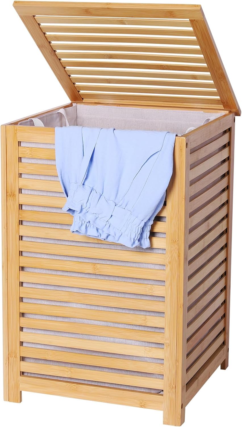 Bamboo Laundry Hamper with Removable Liner Bag Bamboo Laundry Basket Large Laundry Basket for Laundry Room Bathroom Bedroom
