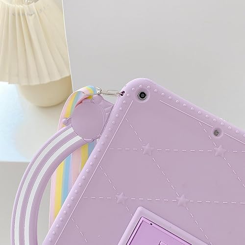 Miniatura 2 de Funda de silicona suave con diseño de astronauta púrpura especial con función atril plegable incorporada, a prueba de golpes, con cordón para iPad