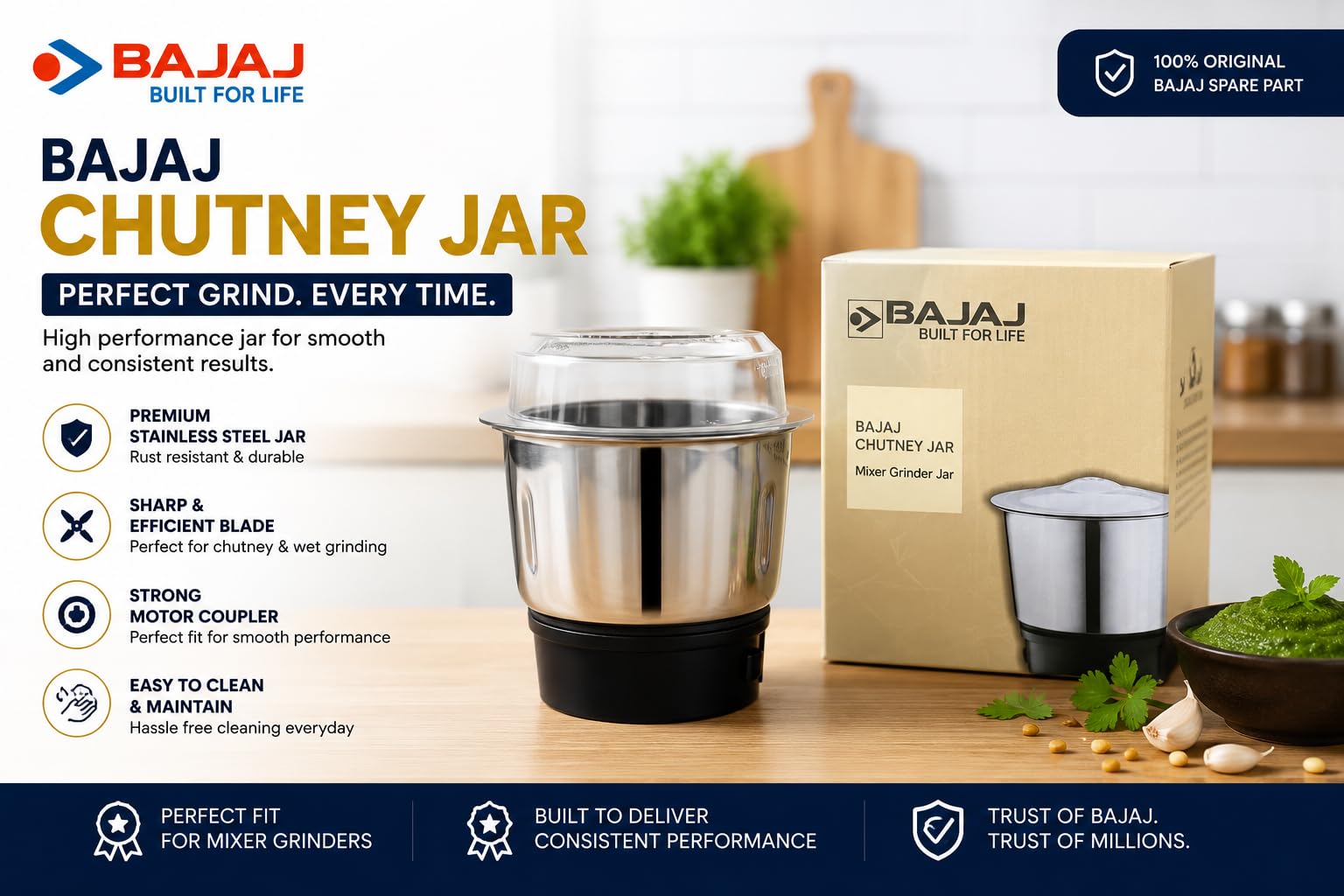 Bajaj Original 400ml Chutney Jar Assembly | Genuine Mixer Grinder Spare Jar | Compatible with Twister, Fruity, GX-7, GX-8, Bravo, GX-10DLX, GX-15, Rex, FX-7 & GX15 Models — Amazon image 3
