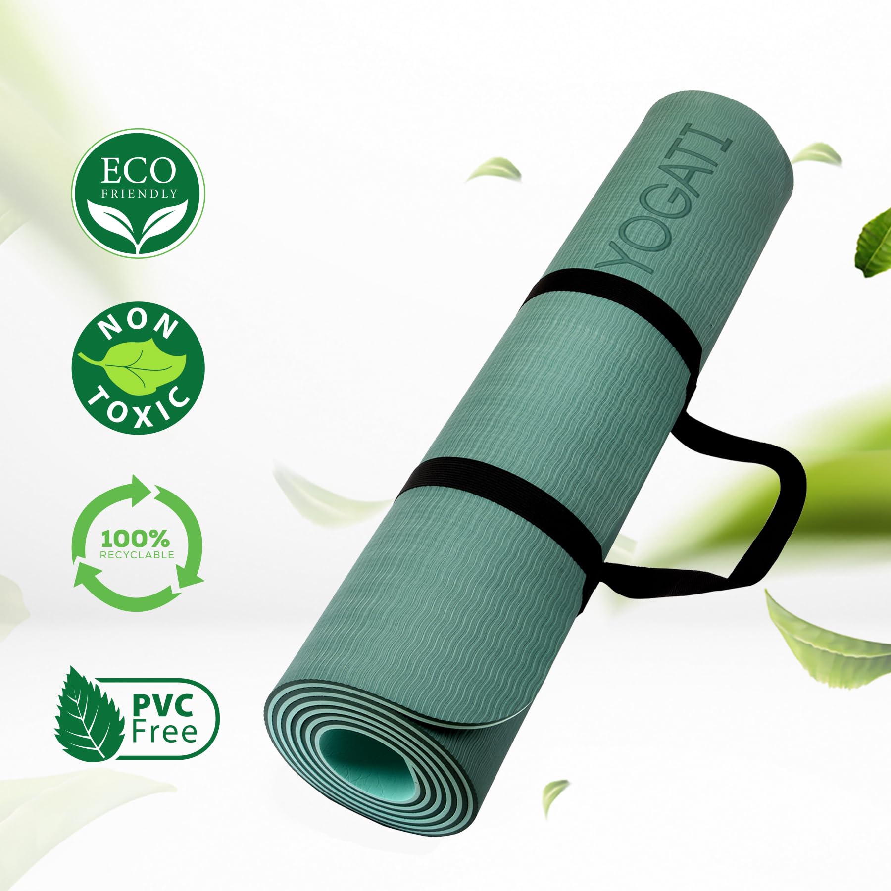YOGATI Sportmatte Fitnessmatte Rutschfest mit Tragegurt. Gymnastikmatte für Yoga, Pilates und Fitness. Yoga Matte für Männer und Frauen. Yogamatte Rutschfest. Trainingsmatte, Yoga Mat.