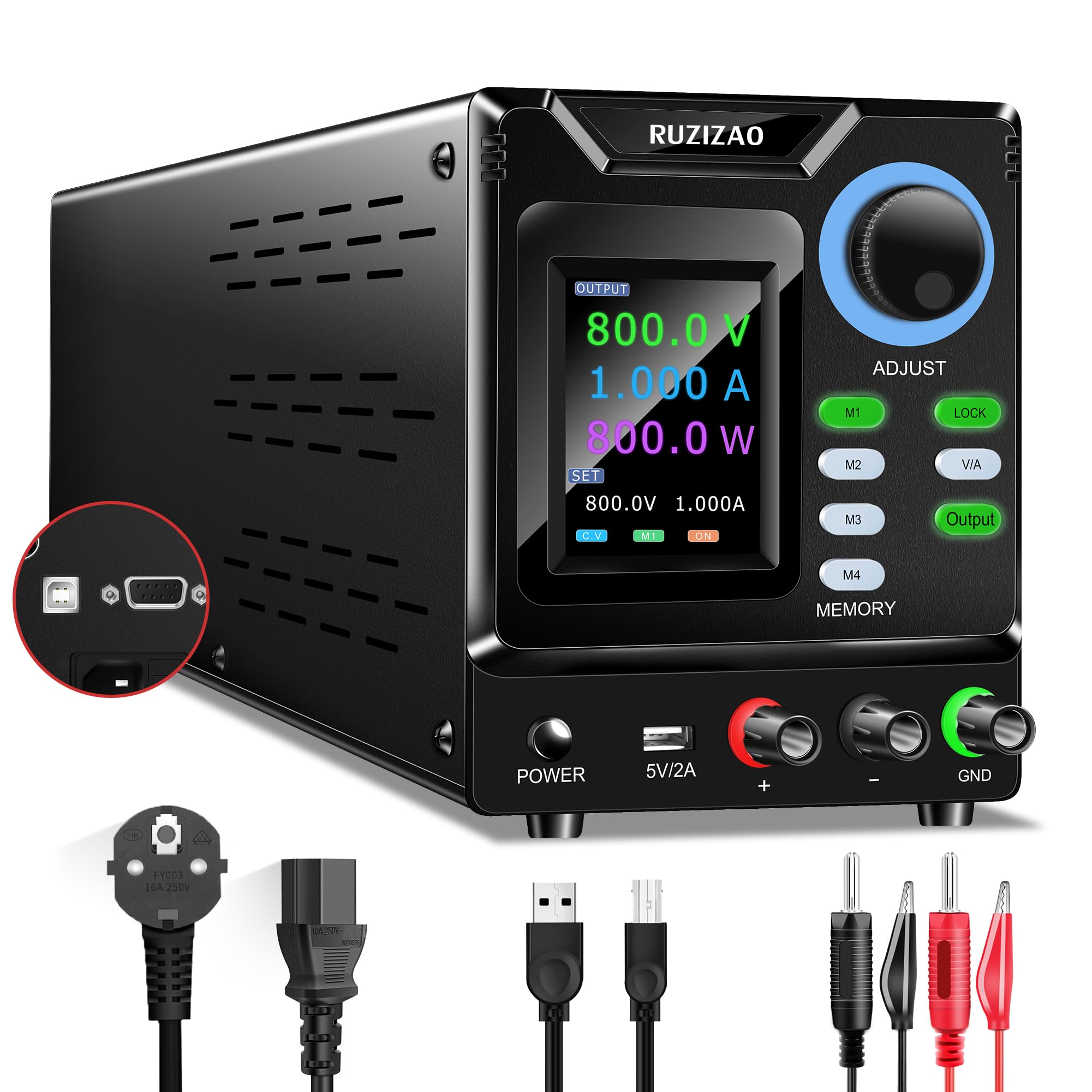 Labornetzteil 800V 1A, Programmierbares Hochspannungs-Labornetzgerät DC Regelbar Netzgerät mit Ausgangsschalter und Speicherfunktion, Schaltnetzteil Encoderknopf, PC Software, LED Farbdisplay