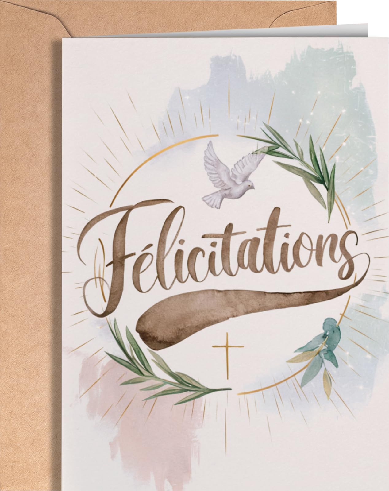 Carte de Baptême Fille ou Garçon - Cartes de Vœux Religieuse avec Enveloppe - Cadeau de Cérémonie