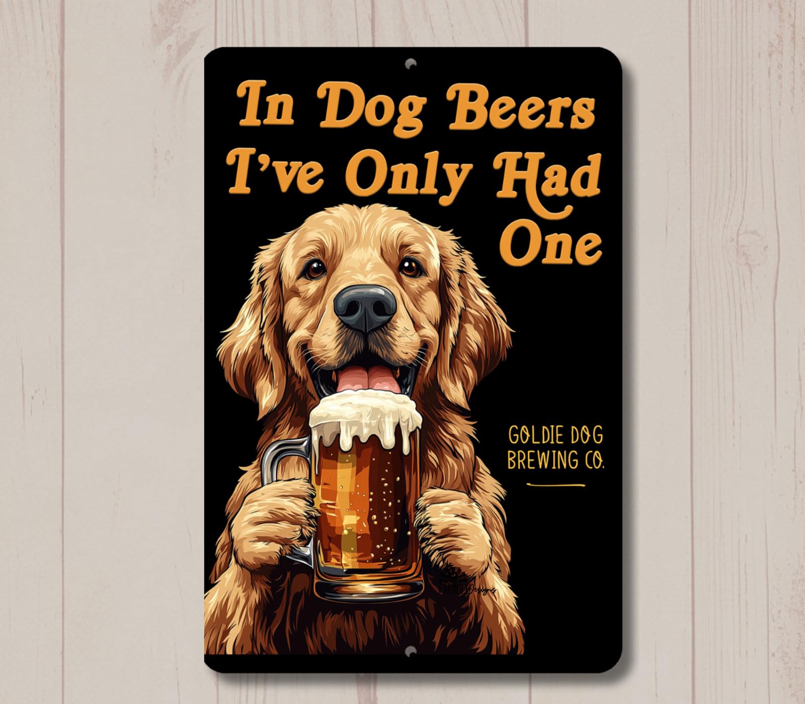 Golden Retriever In Dog Beers sign man cave beer bar pub decor funny metal tin home decor