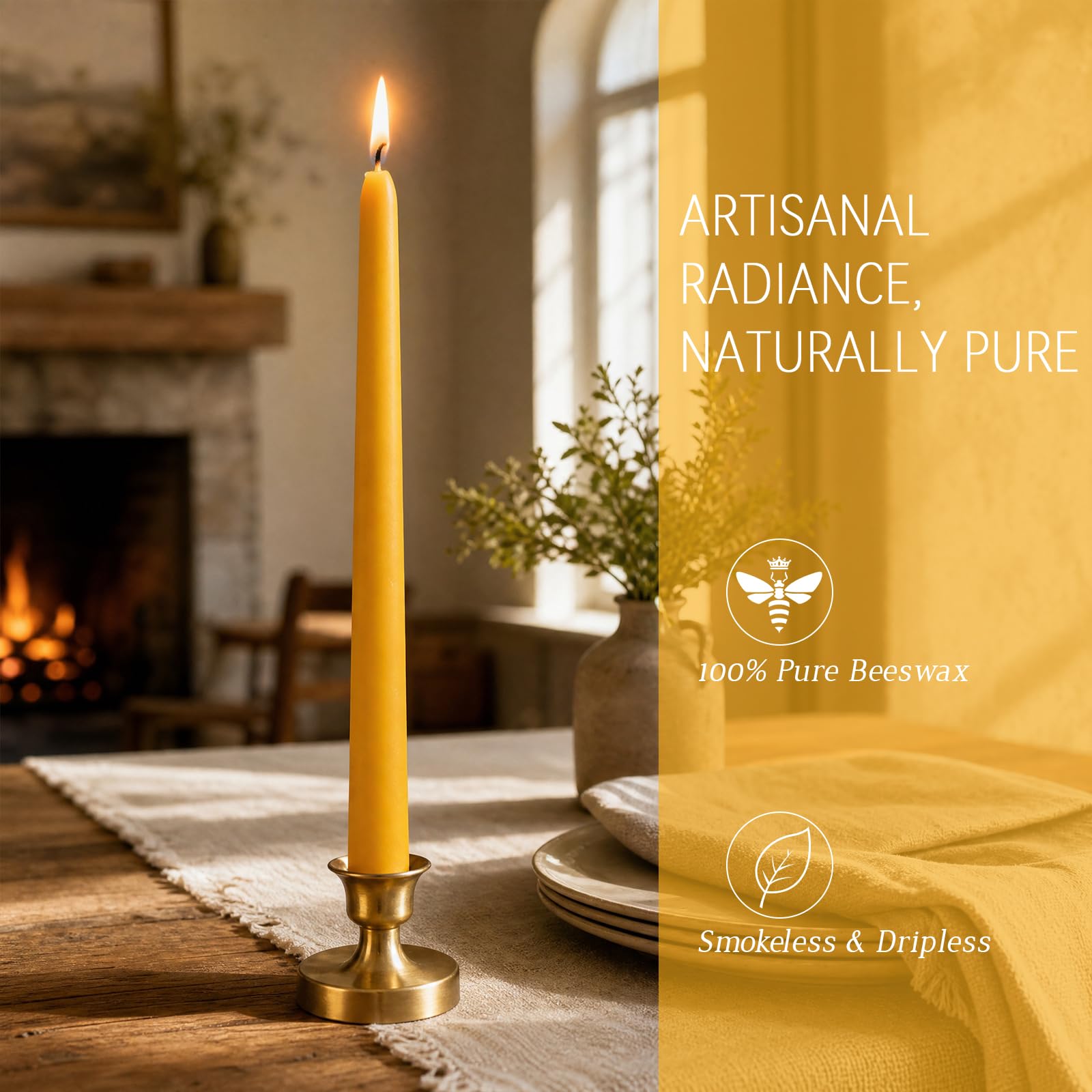 DEYBBY Velas cónicas de cera de abeja natural, velas de cera de abeja sin humo y sin goteo, paquete de 6 unidades, larga duración, no tóxicas, 12 pulgadas