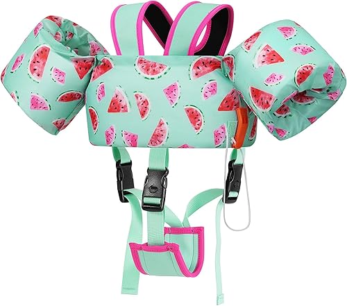 Miniatura 28 de MoKo Chaleco de natación para niños, flotadores para niños pequeños, flotadores de banda de brazo con correa ajustable, chaqueta de natación con ala