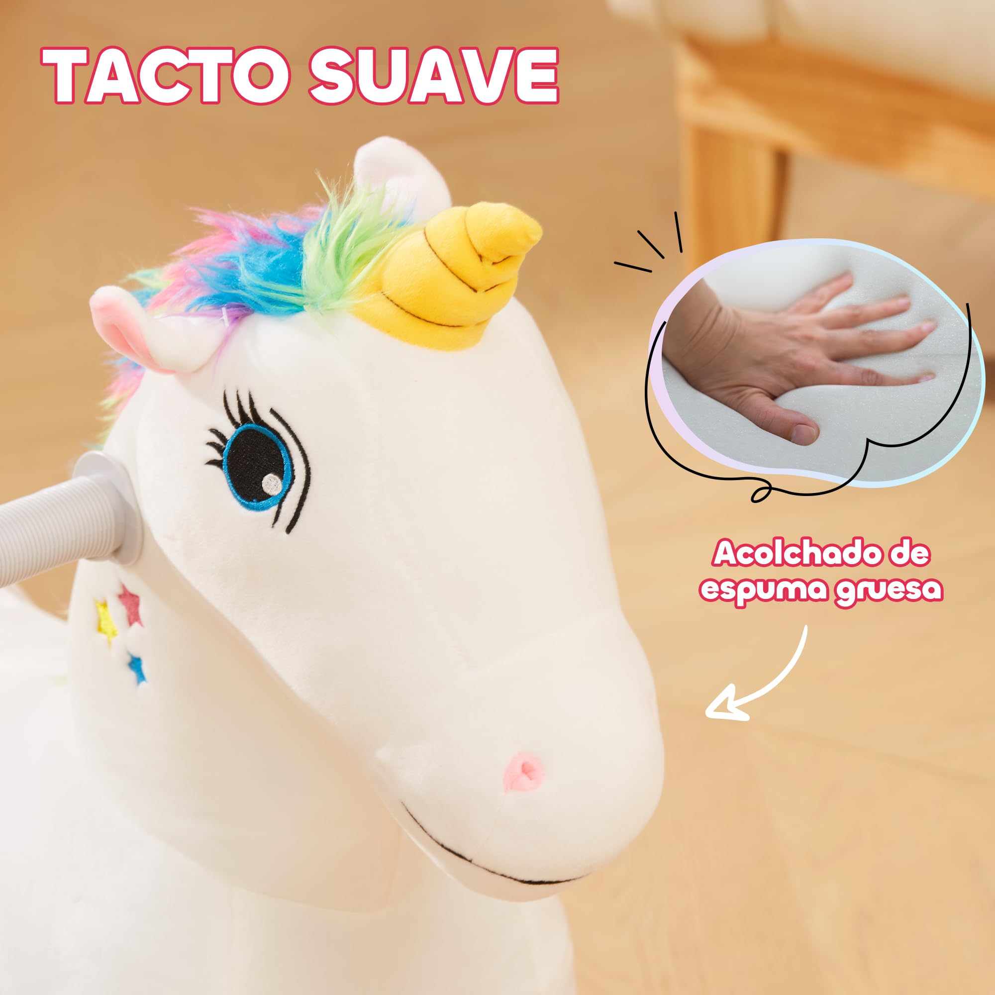 AIYAPLAY Unicornio Eléctrico para Niños de 18 a 36 Meses Caballo Balancín Eléctrico con Batería 6V y Música Carga 25 kg 69x34x53 cm Blanco