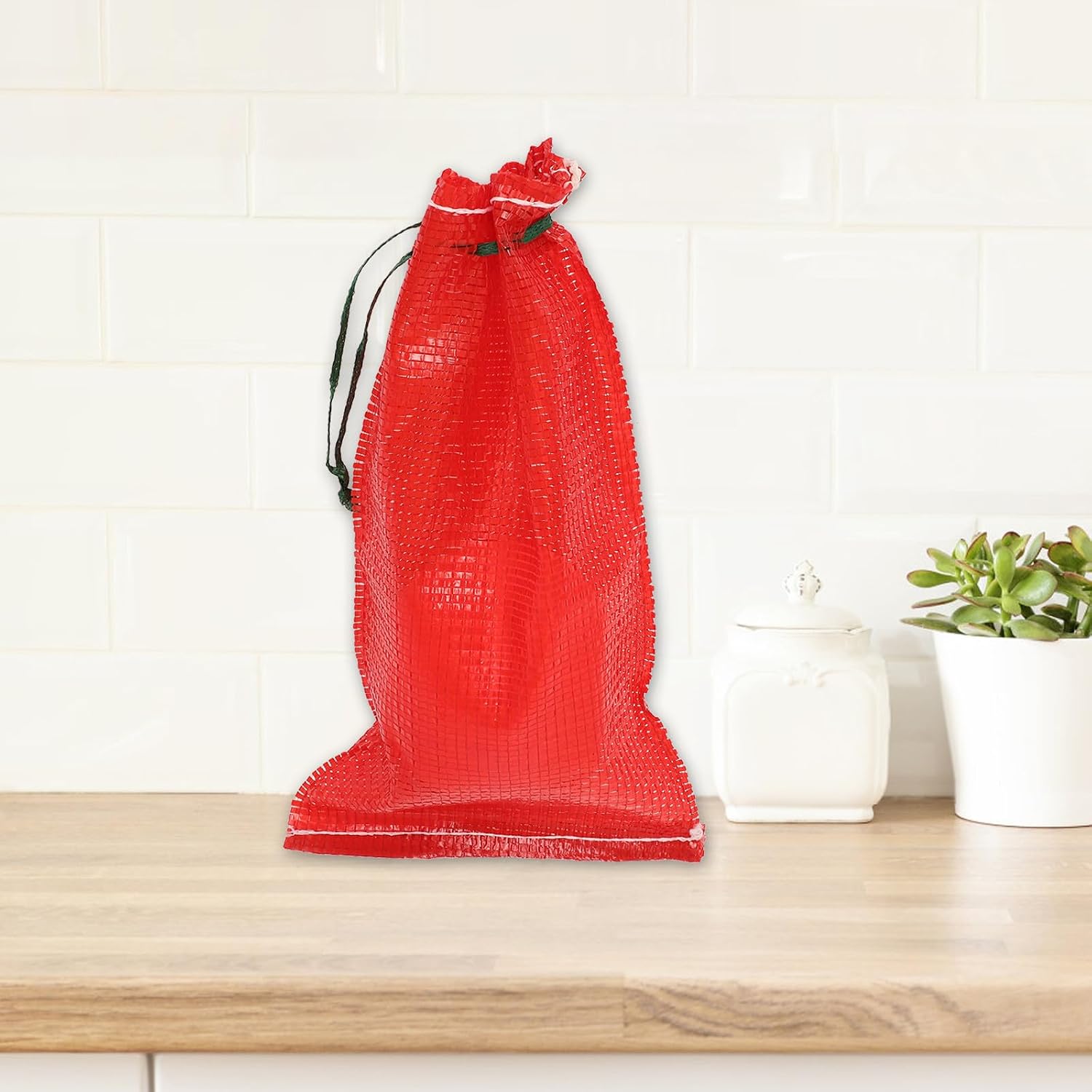 25pcs Red 47x27cm Mesh Produce Bags Polypropylene Drawstring Onion Potato Storage Organizer Reusable Agricultural Packaging for Fruits and Vegetables